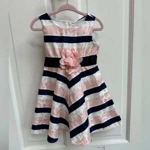 NWOT Youngland 2T Pink White Blue Stripe Girls Formal Party Dress
